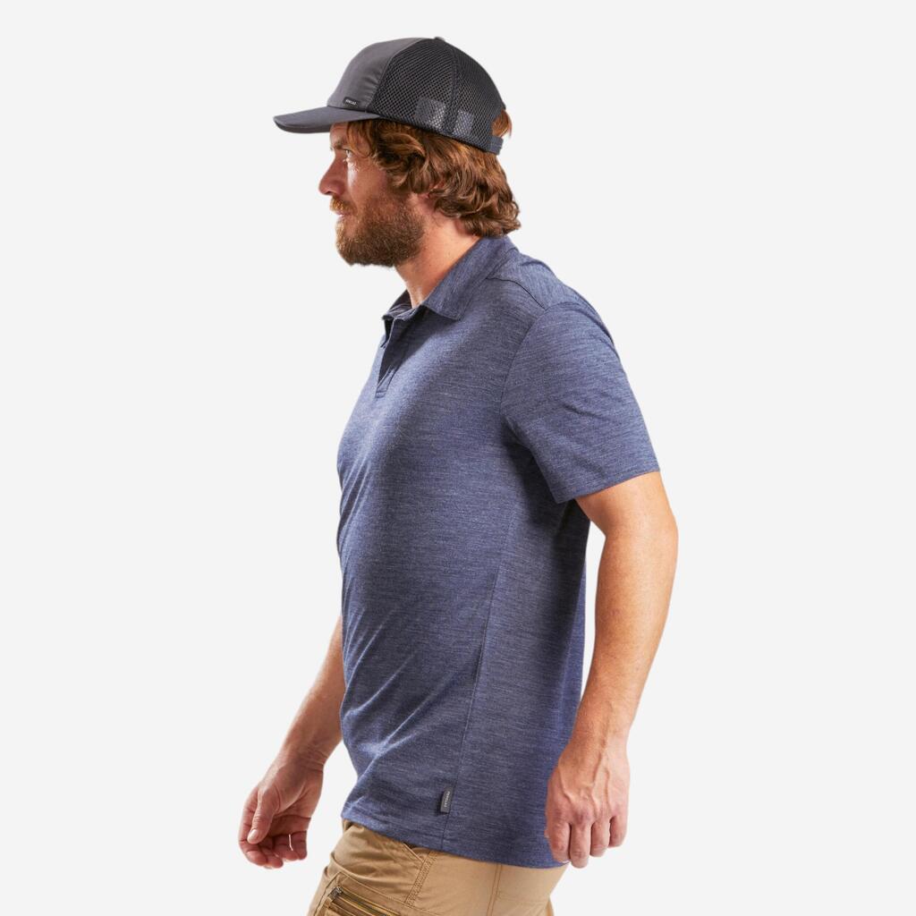 Men's Merino wool trekking travel polo shirt - TRAVEL 500 - blue