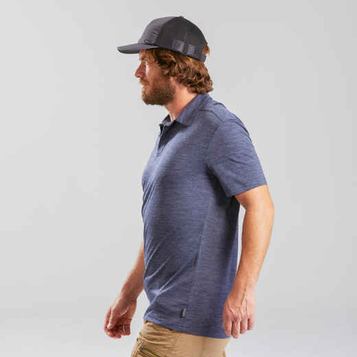 
      Men's Merino wool trekking travel polo shirt - TRAVEL 500 - blue
  