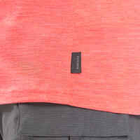 Women's Travel Trekking Merino Wool Short-Sleeved T-Shirt Travel 500 - coral
