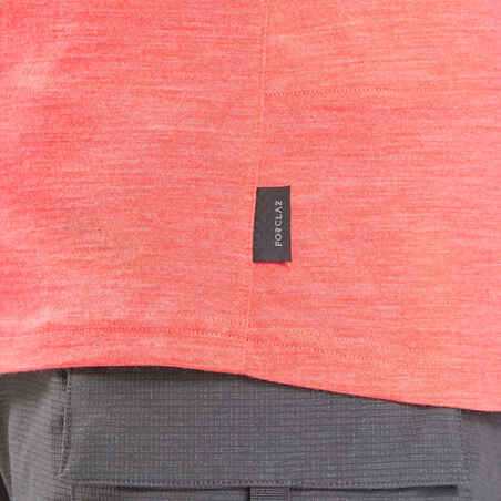 Women's Travel Trekking Merino Wool Short-Sleeved T-Shirt Travel 500 - coral