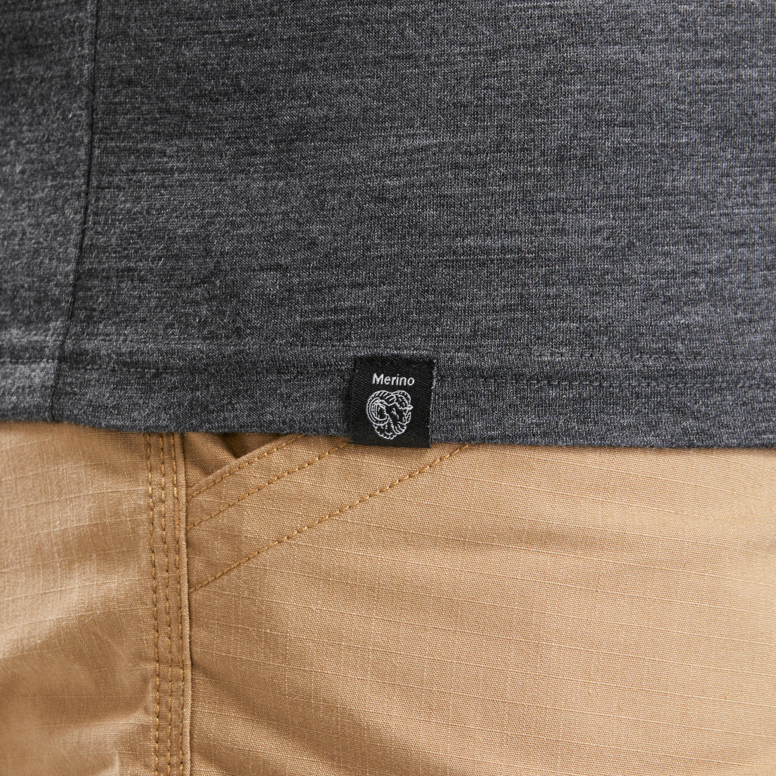 Men’s Long-sleeved Travel Trekking Merino Wool Polo Shirt - TRAVEL 500 Grey 7/10