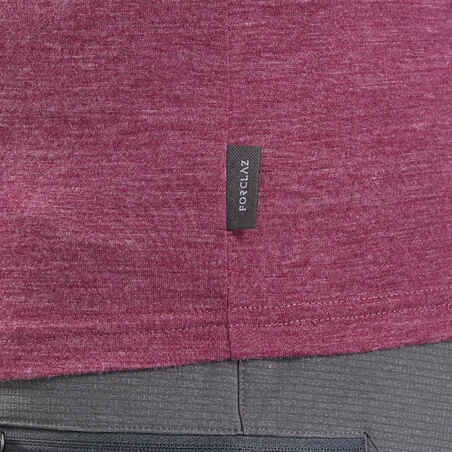 Women's Short-Sleeved Merino Wool Trekking Travel T-Shirt - TRAVEL 100 Purple