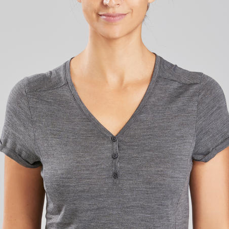 Жіноча футболка Travel 500 для трекінгу, з вовни мериноса - сіра