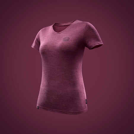 Γυν. κοντομάνικο t-shirt από μαλλί μερινό Travel 500 για ορεινή πεζοπορία - Ροζ