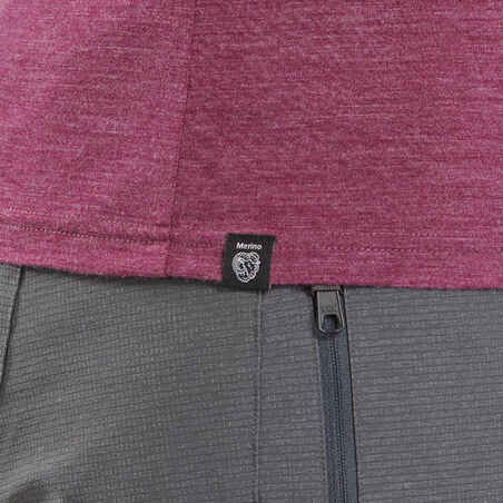 Γυν. κοντομάνικο t-shirt από μαλλί μερινό Travel 500 για ορεινή πεζοπορία - Ροζ