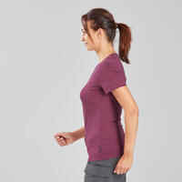 Women's Short-Sleeved Merino Wool Trekking Travel T-Shirt - TRAVEL 100 Purple