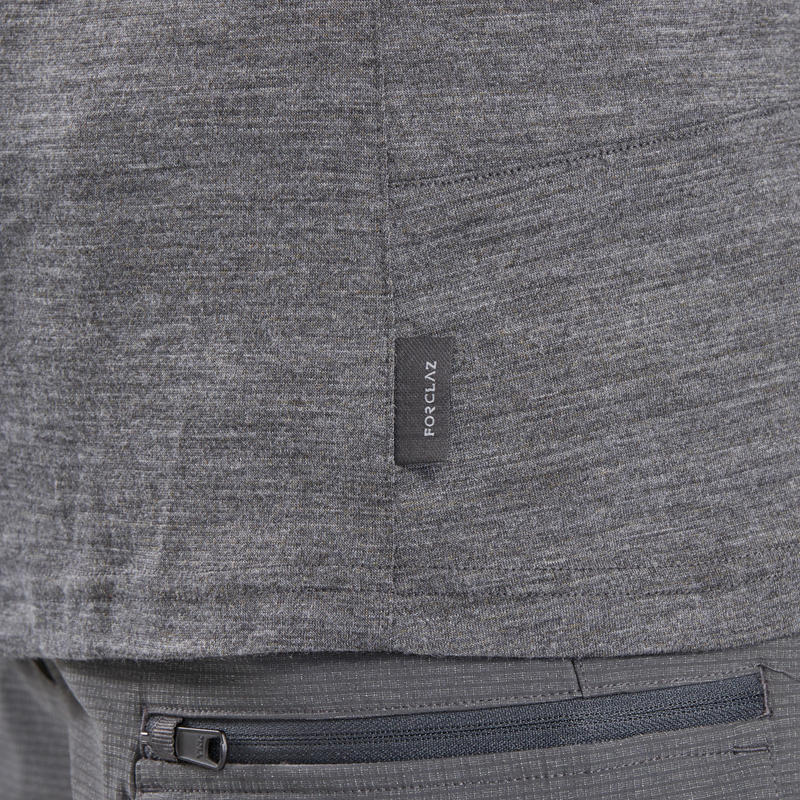 Women S Trekking Merino Wool T Shirt Travel 500 Grey Forclaz