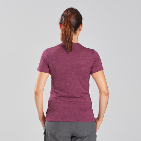 Жіноча футболка Travel 100 для трекінгу, з вовни мериноса - фіолетова