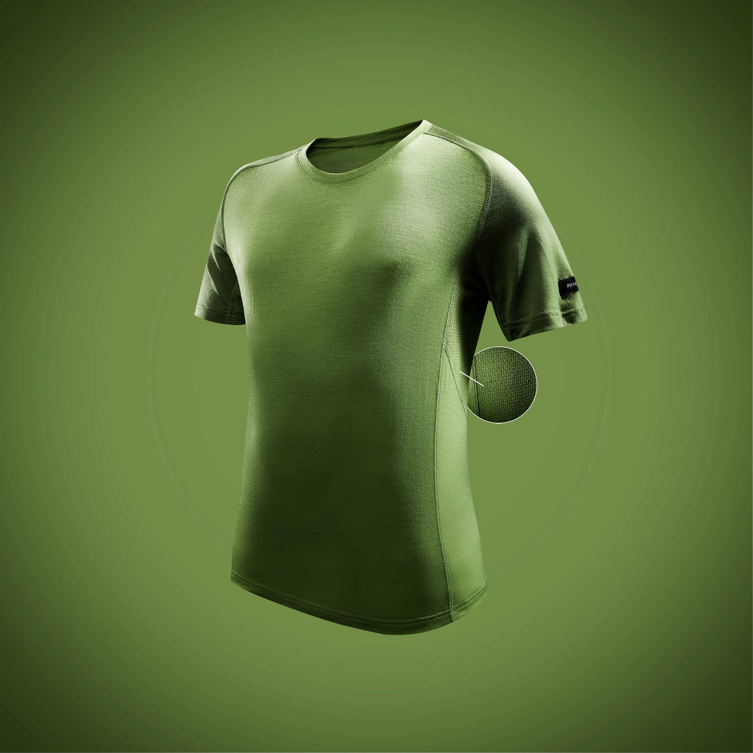 Men's Mountain Trekking Short-Sleeved T-Shirt Trek 500 Merino - green