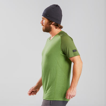 Чоловіча футболка Trek 500 для гірського трекінгу, з вовни мериноса - Зелена