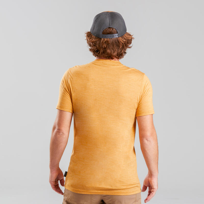 Férfi póló túrázáshoz TRAVEL 500, merinó gyapjú, sárga 