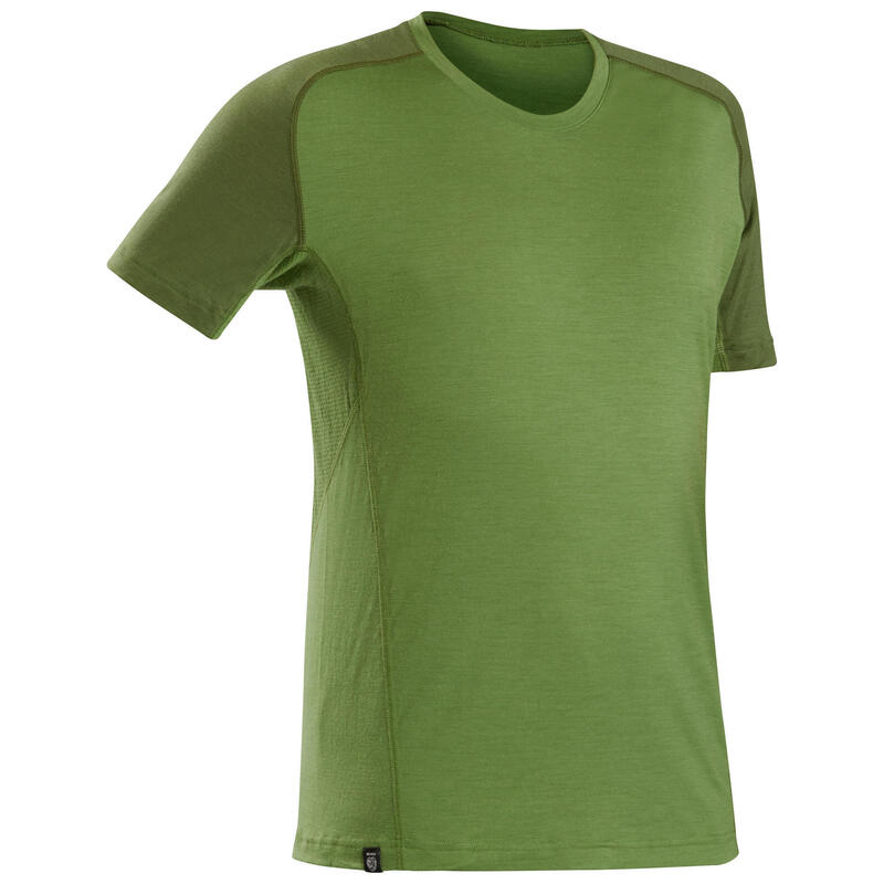 Men's Mountain Trekking Short-Sleeved T-Shirt Trek 500 Merino - green