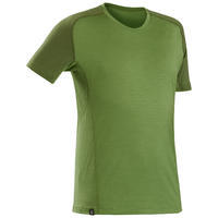 חולצת טי קצרה לטיולי הרים Trek 500 מצמר מרינו לגברים - ירוק