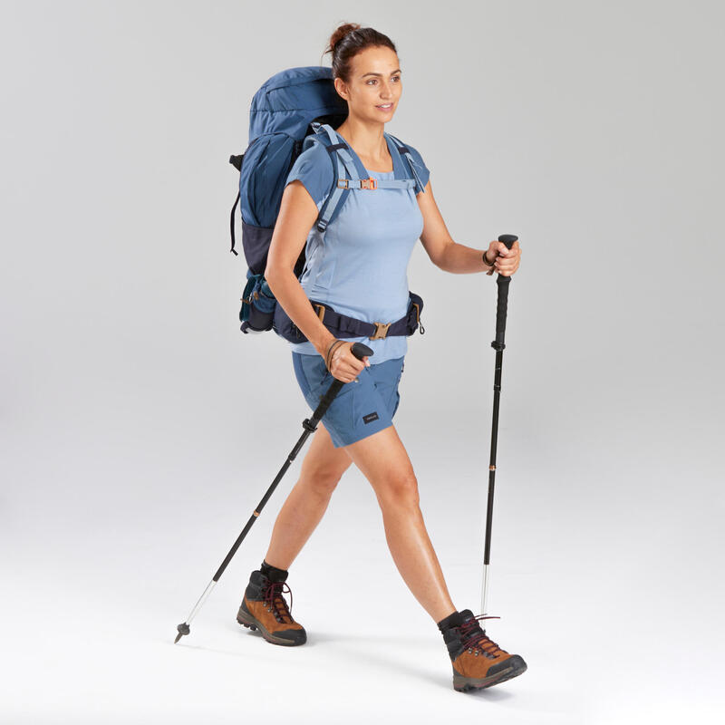 Dámské turistické merino tričko Trek 500 světle modré 
