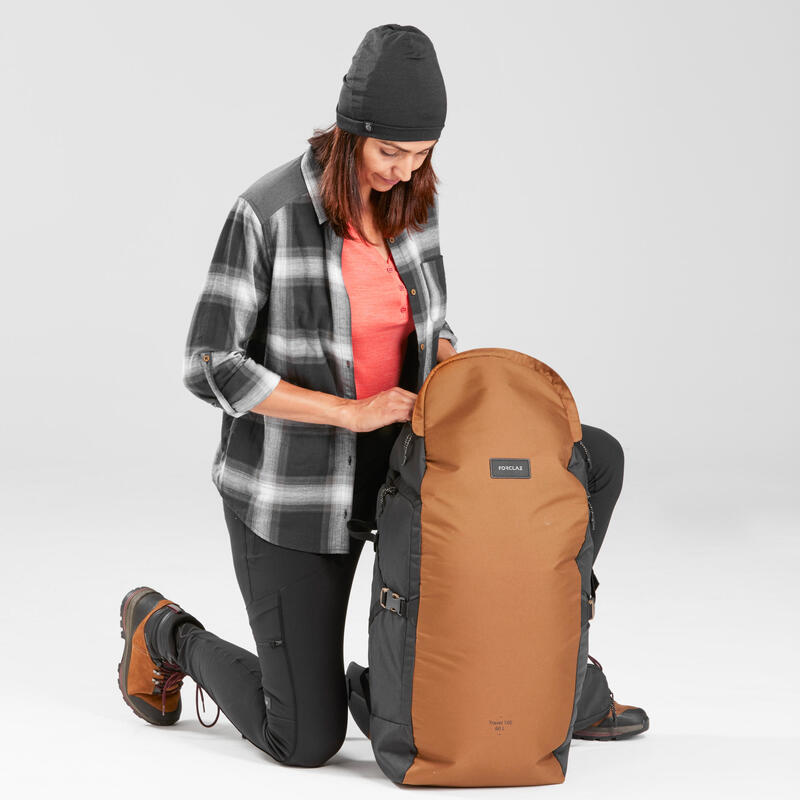 Legging voor backpacken voor dames Travel 500 stevig en met veel zakken zwart