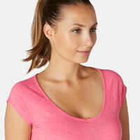 Women's Slim-Fit Pilates & Gentle Gym Sport T-Shirt 500 - Pink