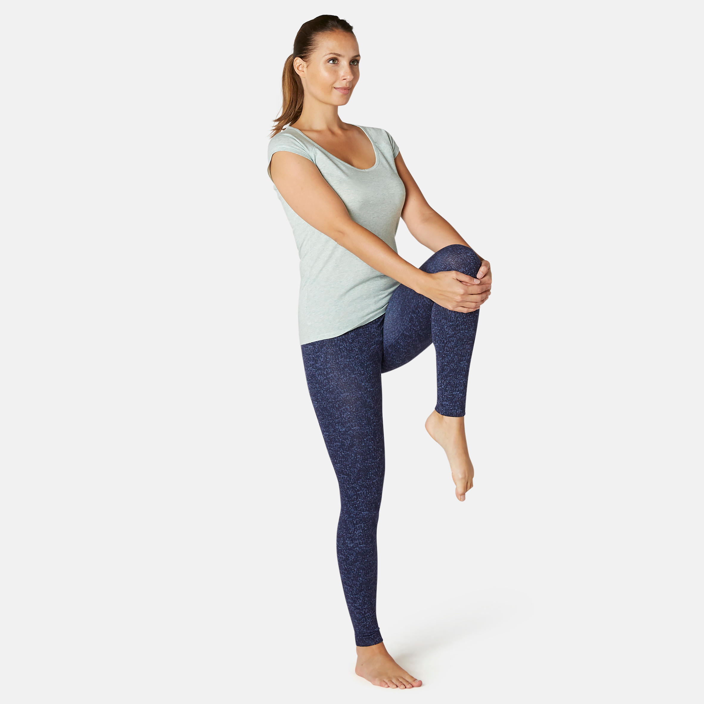 Women's stretchy cotton sports leggings, blue 4/9