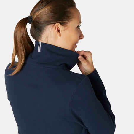 High-Neck Zippered Fitness Sweatshirt - Navy Blue