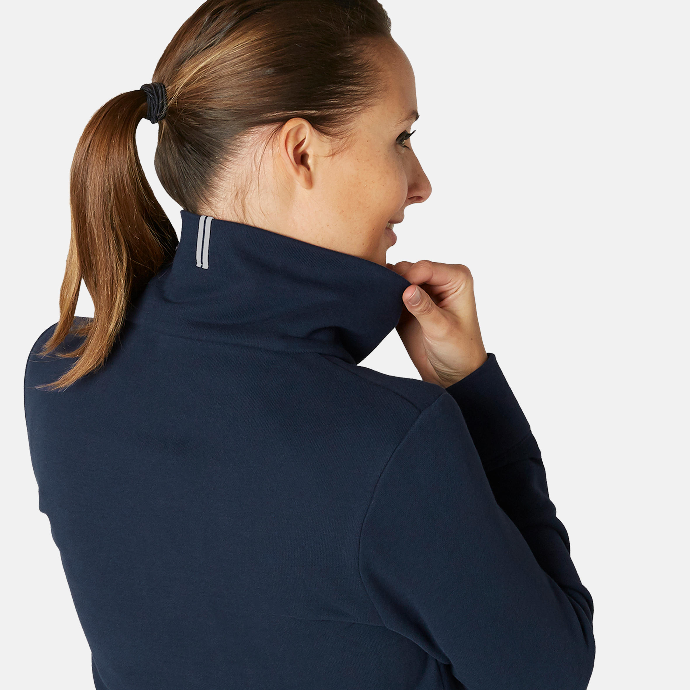 High-Neck Zippered Fitness Sweatshirt - Navy Blue 6/8