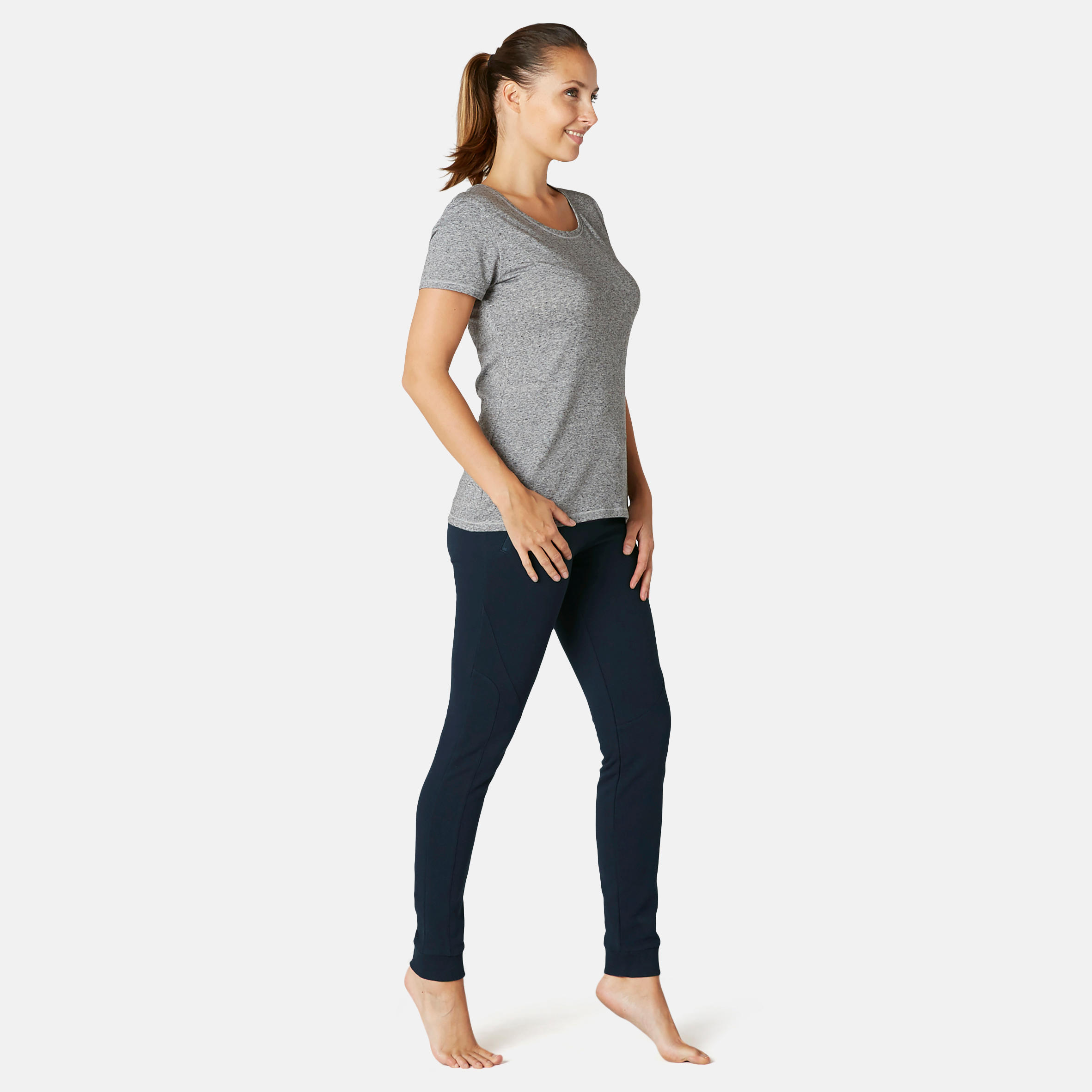 DOMYOS Dámske nohavice 520 Slim na džoging a fitnes tmavomodré 3XL W41 L31
