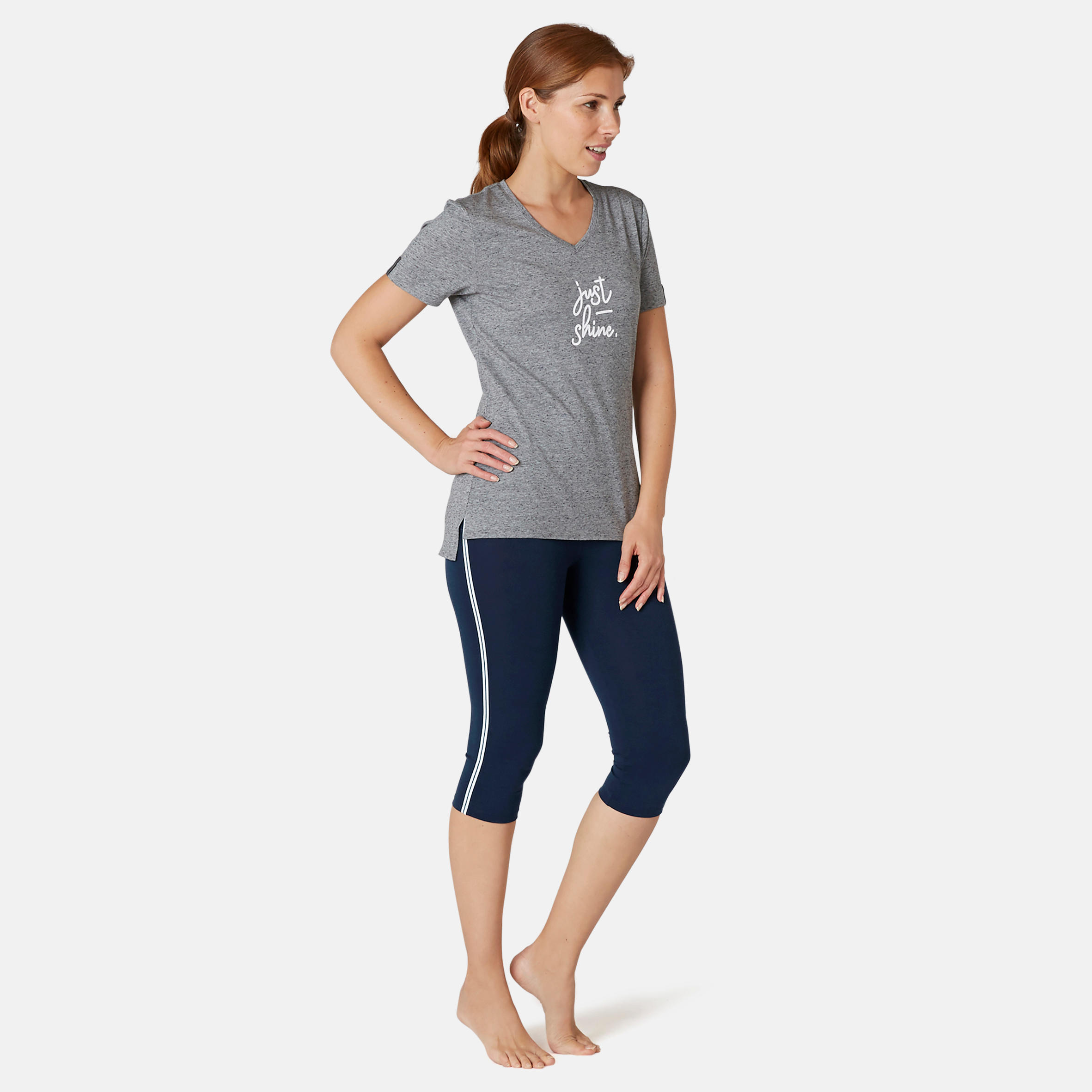 Stretchy Cotton Fitness Cropped Bottoms - Navy 2/8