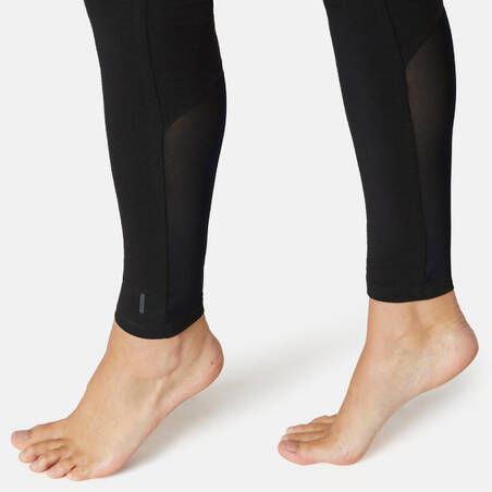 Stretchy High-Waisted Cotton Fitness Leggings with Mesh - Black