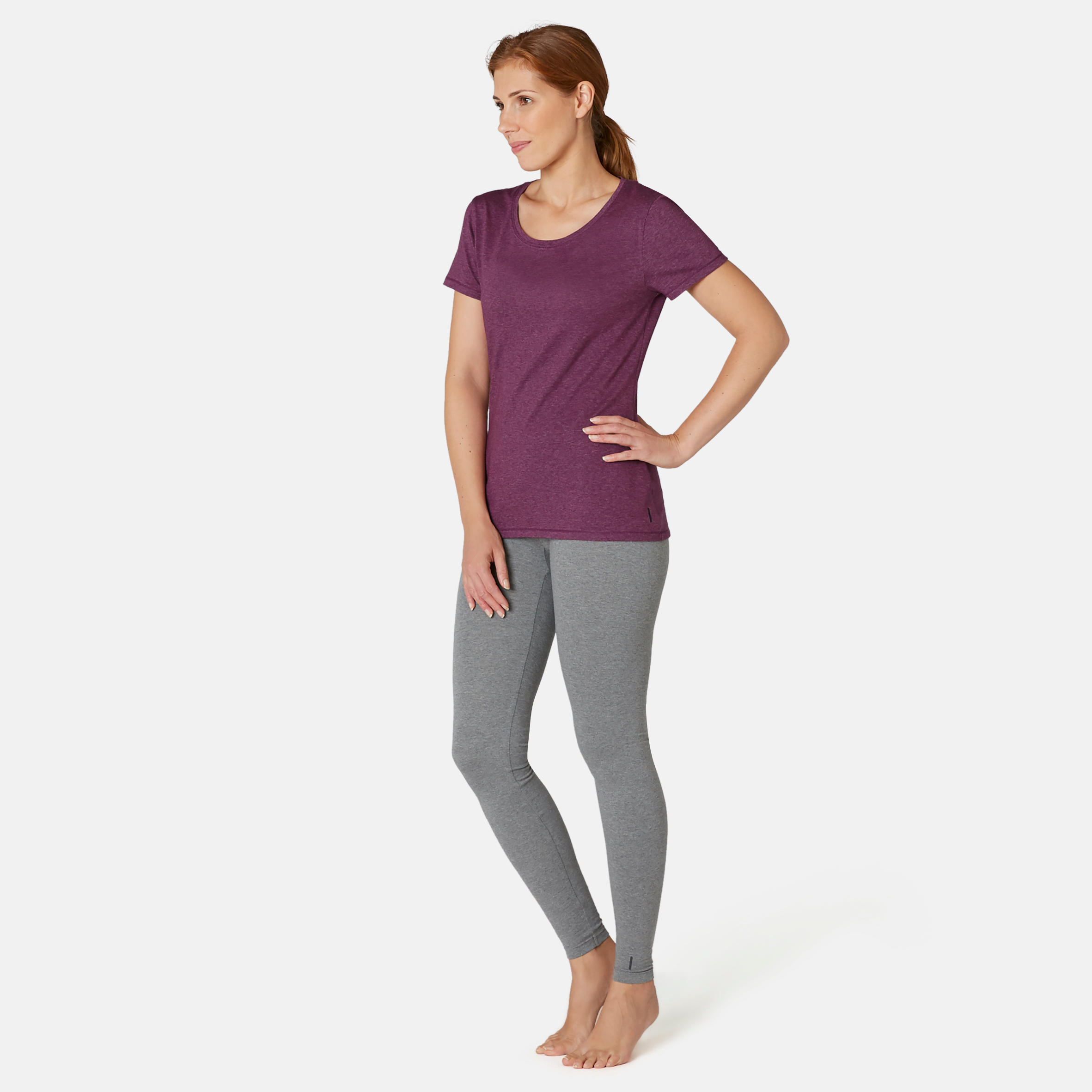 Women's Regular-Fit Pilates & Gentle Gym Sport T-Shirt 500 - Purple Print 2/7