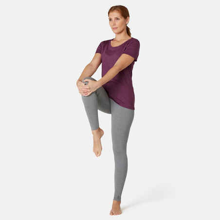 Women's Regular-Fit Pilates & Gentle Gym Sport T-Shirt 500 - Purple Print