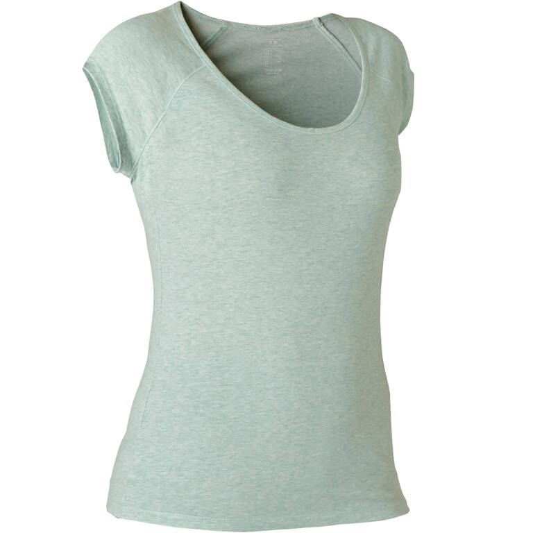 Women's Slim-Fit Pilates & Gentle Gym Sport T-Shirt 500 - Green