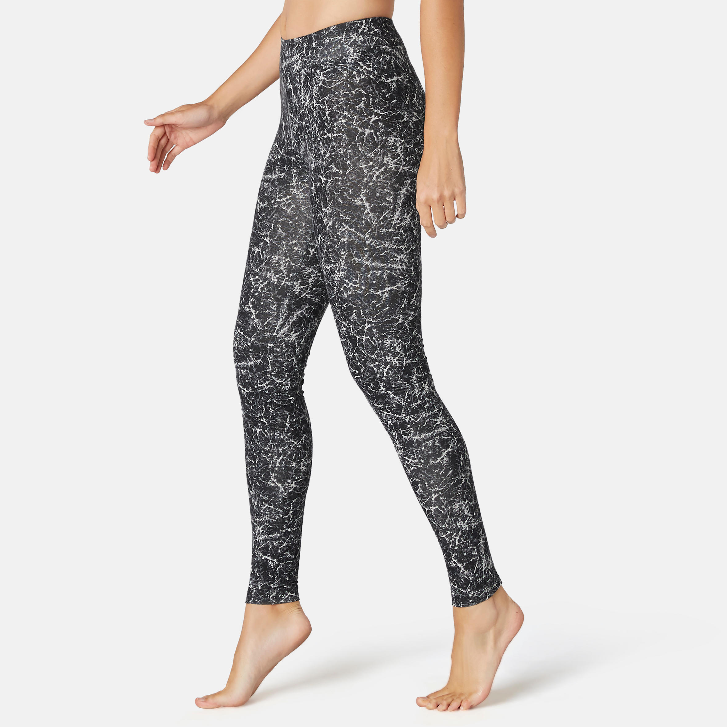 Women's stretch cotton sports leggings, grey and white 2/8