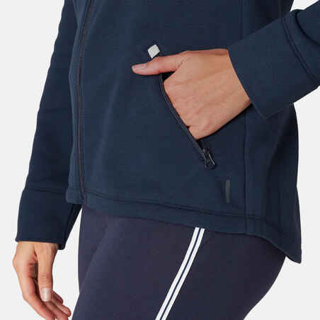 High-Neck Zippered Fitness Sweatshirt - Navy Blue