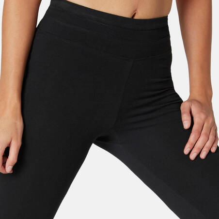 Stretchy High-Waisted Cotton Fitness Leggings with Mesh - Black