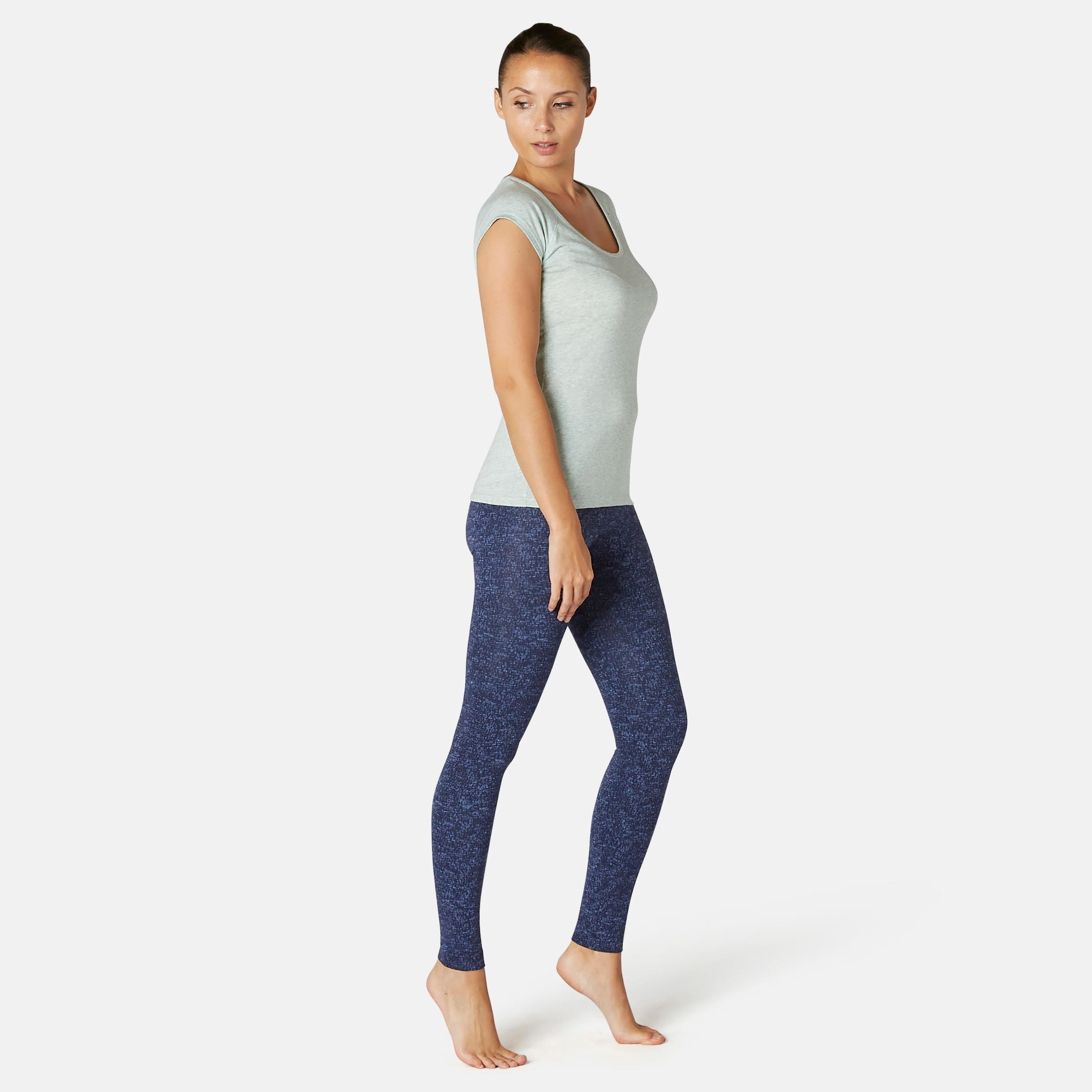 Women's stretchy cotton sports leggings, blue 3/9