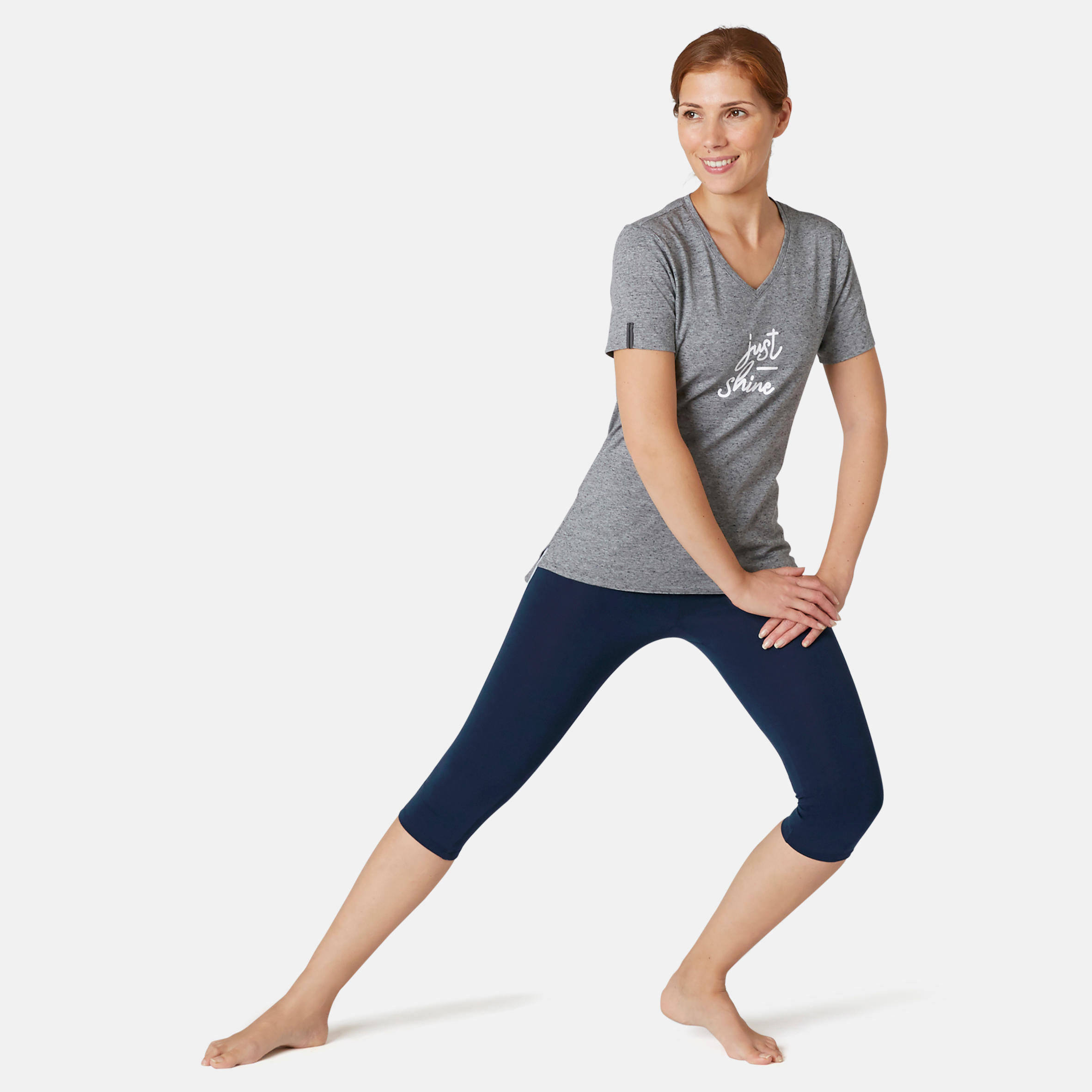 Stretchy Cotton Fitness Cropped Bottoms - Navy 3/8