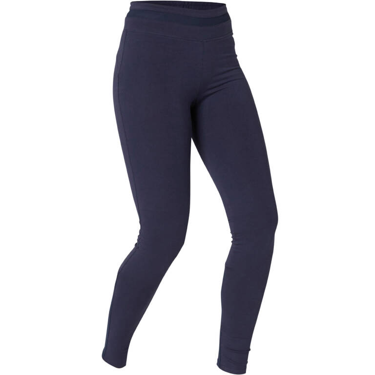 Stretchy High-Waisted Cotton Fitness Leggings with Mesh - Navy Blue