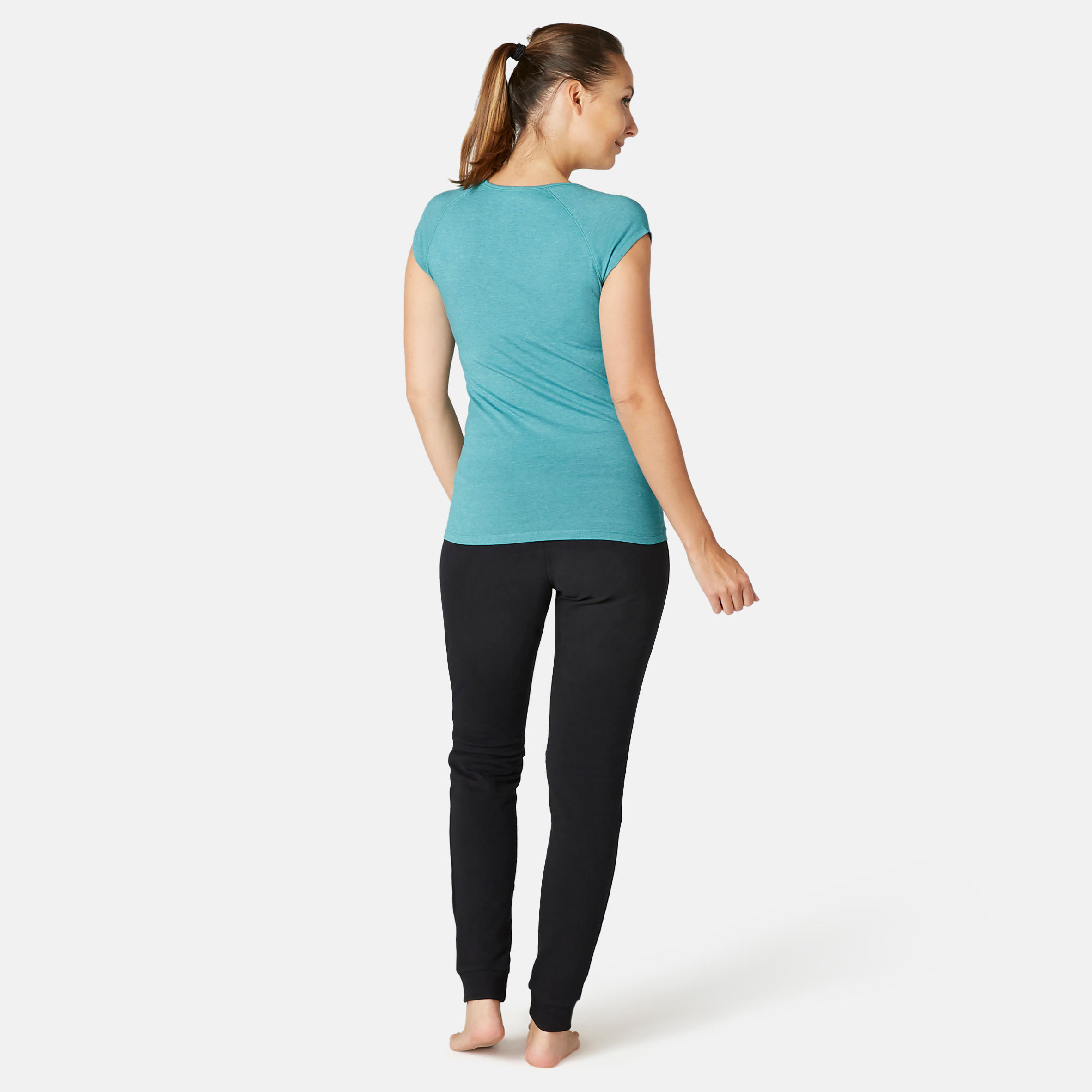 Women's Gentle Gym & Pilates Slim-Fit T-Shirt 500 - Azure 5/9