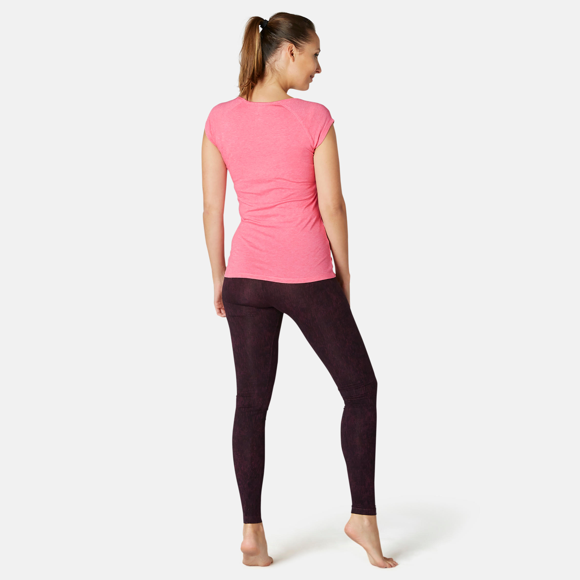 Women's Slim-Fit Pilates & Gentle Gym Sport T-Shirt 500 - Pink 5/7