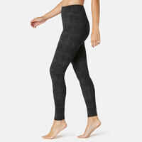 Women's Slim-Fit Fitness Leggings Fit+ 500 - Black Print