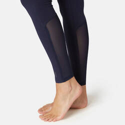 Stretchy High-Waisted Cotton Fitness Leggings with Mesh - Navy Blue
