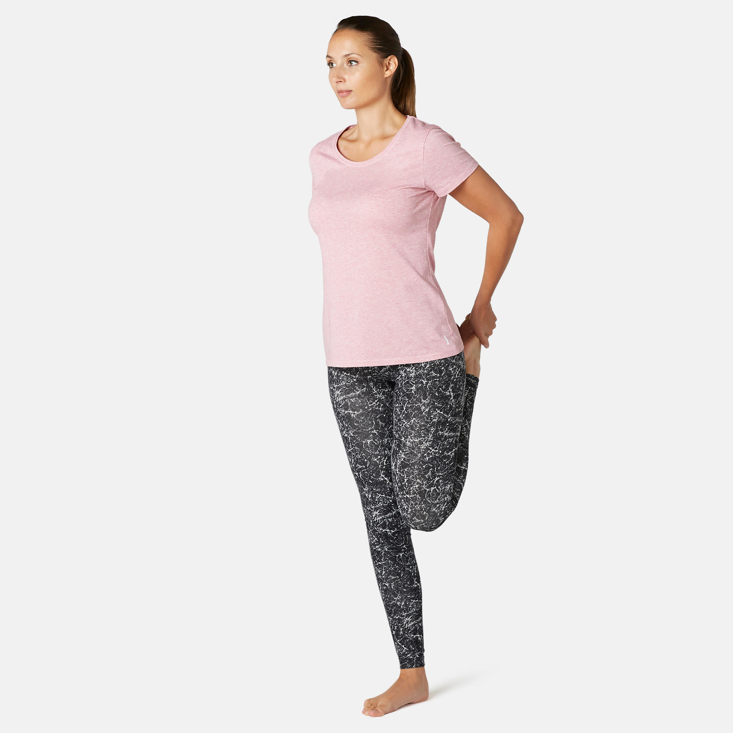 Women's stretch cotton sports leggings, grey and white 4/8