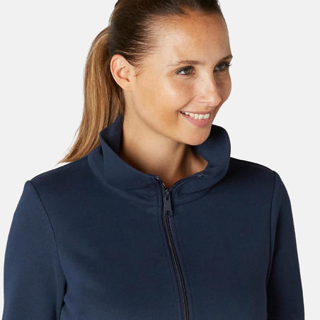 Sweat Zippé col haut Fitness Bleu Marine