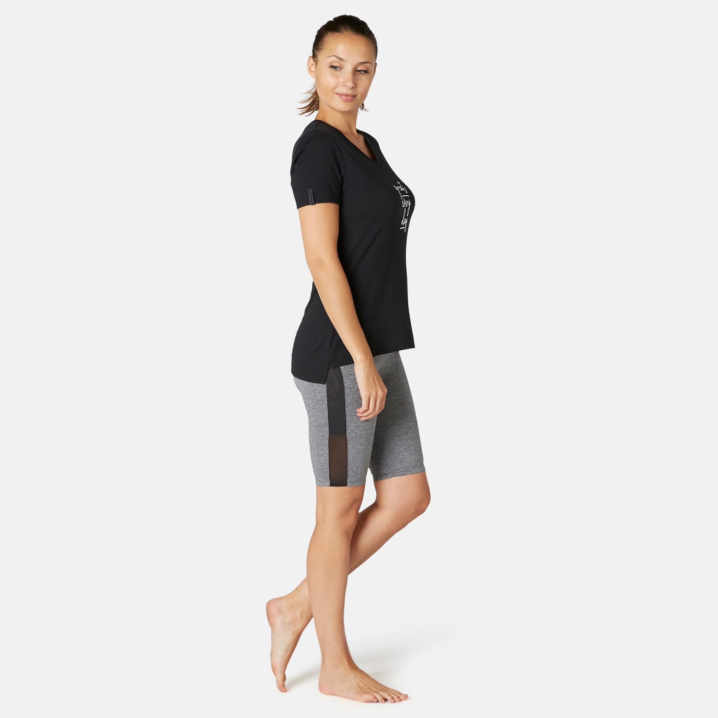 Women's Slim-Fit Cotton Fitness Cycling Shorts 520 Without Pockets - Grey 3/9