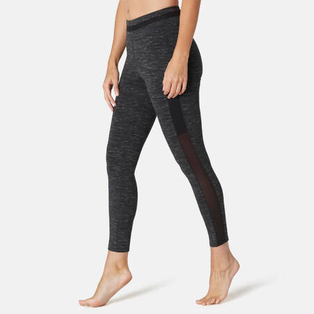 Legging 7/8 Slim-Fit Pilates & Senam Ringan Wanita 520 - Hitam Berbintik