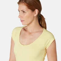 Women's Slim-Fit Pilates & Gentle Gym Sport T-Shirt 500 - Yellow