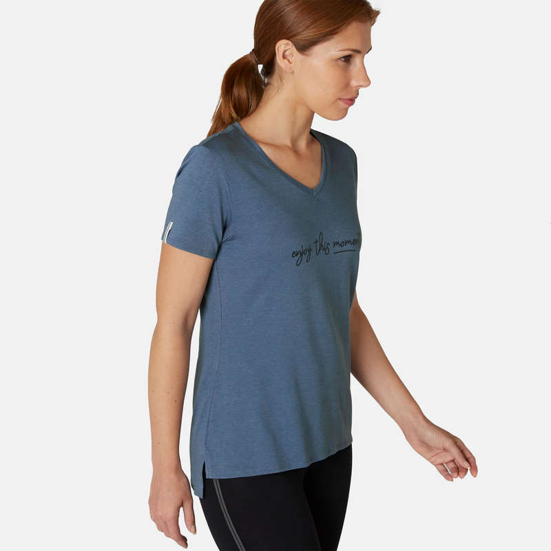 WOMAN T SHIRT LEGGING SHORT Yoga - Women's Gym T-Shirt 510 - Blue NYAMBA - Yoga Clothes