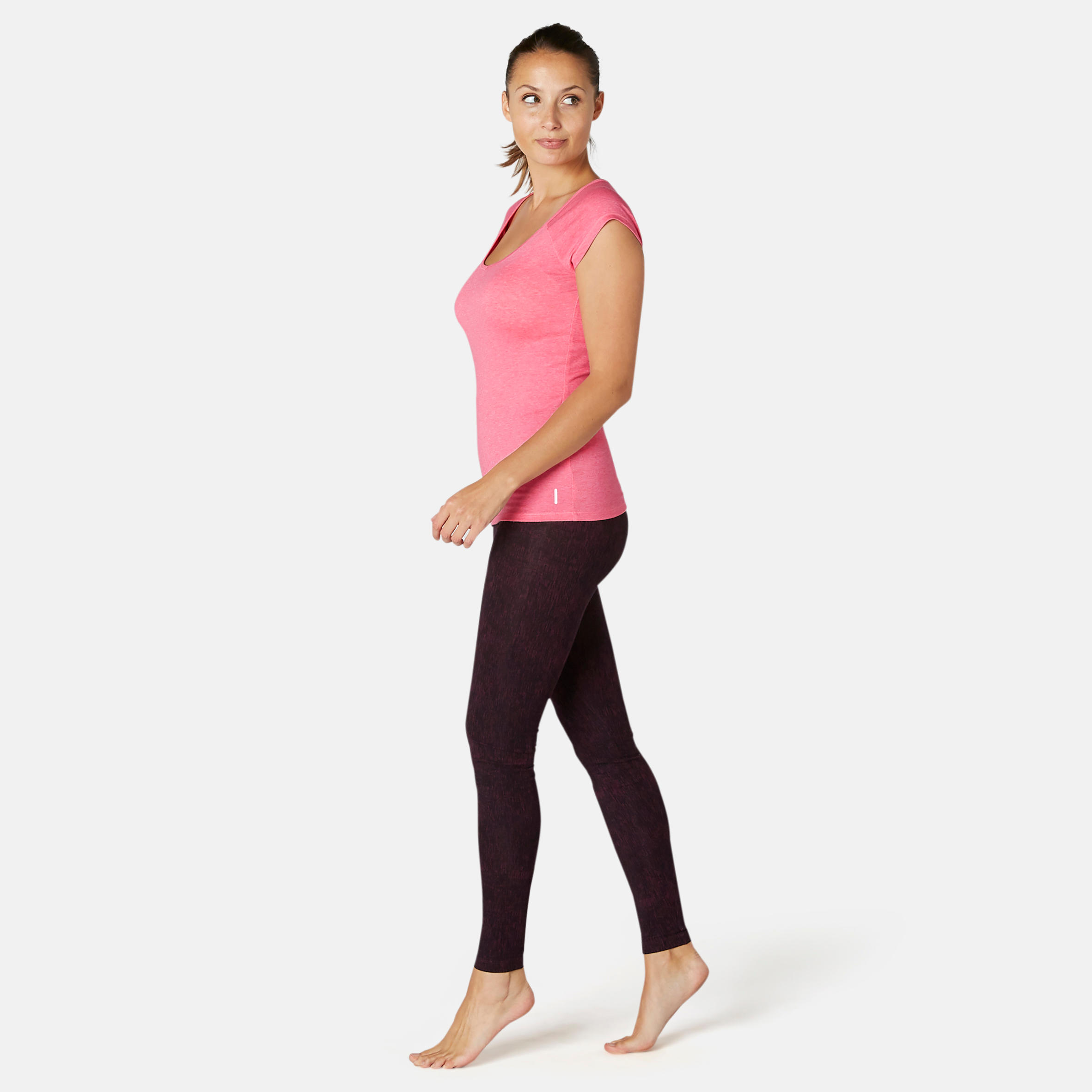 Women's Slim-Fit Pilates & Gentle Gym Sport T-Shirt 500 - Pink 4/7