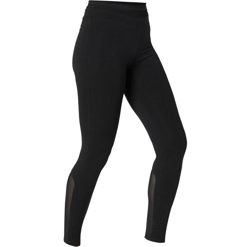 Legging Coton Extensible Fitness Taille Haute avec Mesh Noir ...