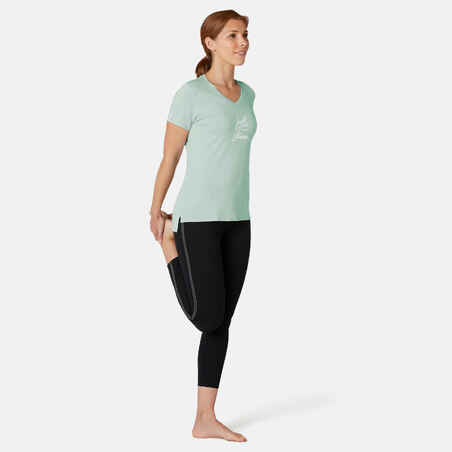 Women's Pilates & Gentle Gym Sport T-Shirt 510 - Green Print