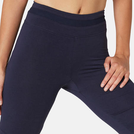 Legging Coton Extensible Fitness Taille Haute avec Mesh Bleu Marine