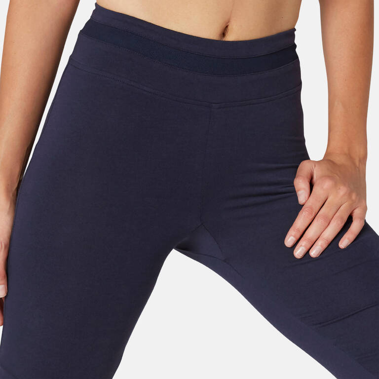 Stretchy High-Waisted Cotton Fitness Leggings with Mesh - Navy Blue